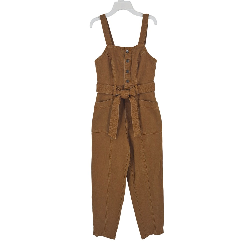 Universal Thread Brown Denim Utility Jumpsuit Sleeveless Belted Workwear Size 4